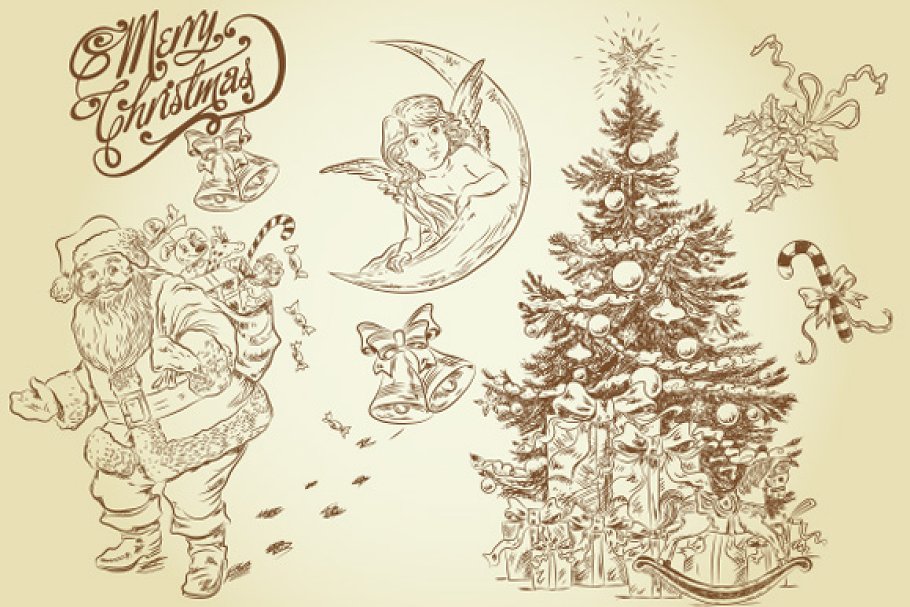 16 vintage Christmas cliparts.