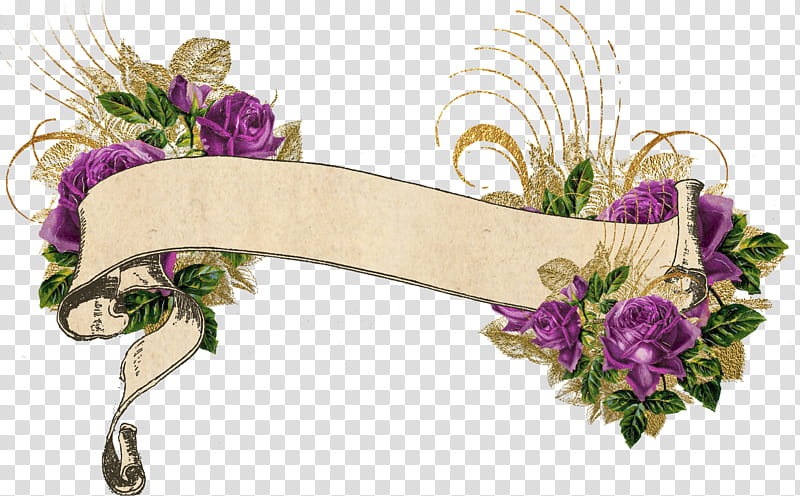 Purple and Gold Vintage Floral Banner, purple.