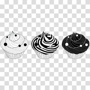Vintage, three black and white cupcakes transparent.