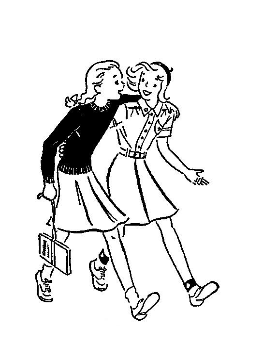 vintage girl scout girlfriends walking clip art.