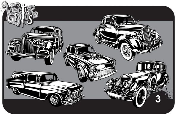 Vintage Cars Clip Art Hand Drawn Vector Pack.
