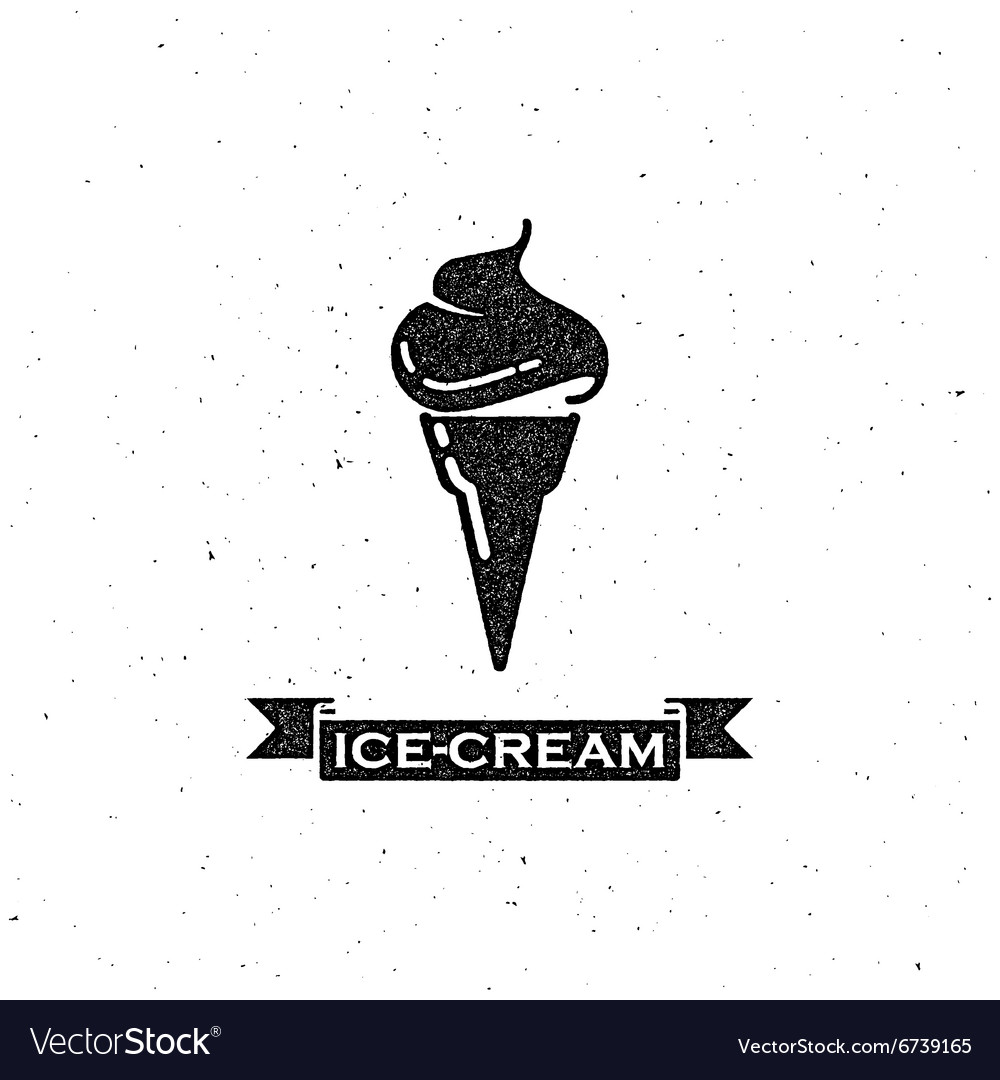 Ice cream cone retro label and vintage ribbon.