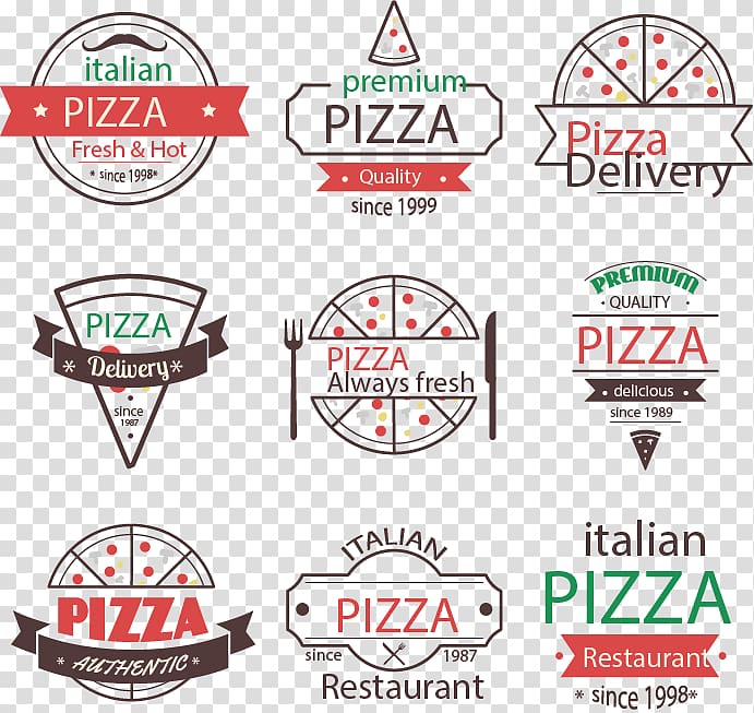 Italian Pizza logos, 9 Vintage Pizza logo material.