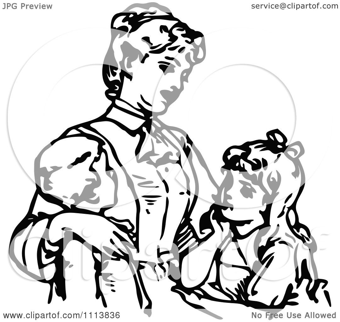 Clipart Vintage Black And White Mother And Children.