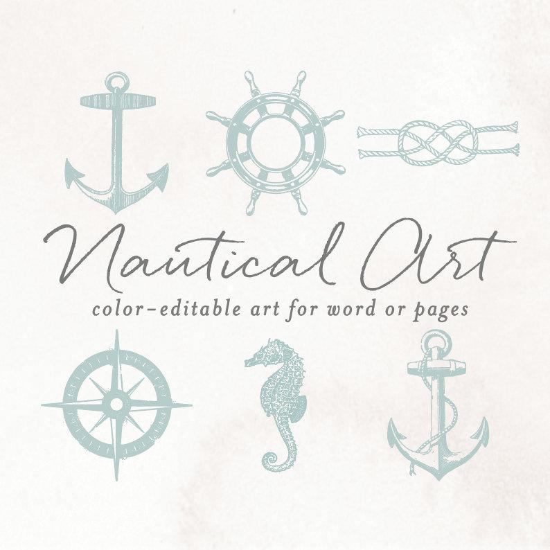 Vintage Nautical Anchor Clip Art For Word Or Pages, Wedding.