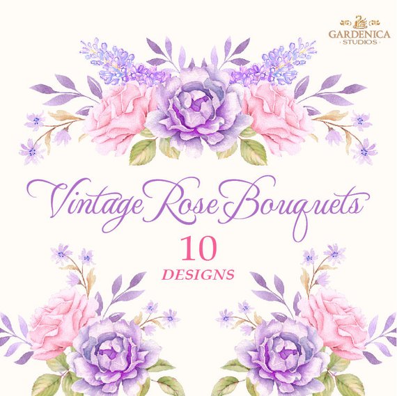 Roses Bouquet Clipart, Watercolor Roses Clipart, Pink and.