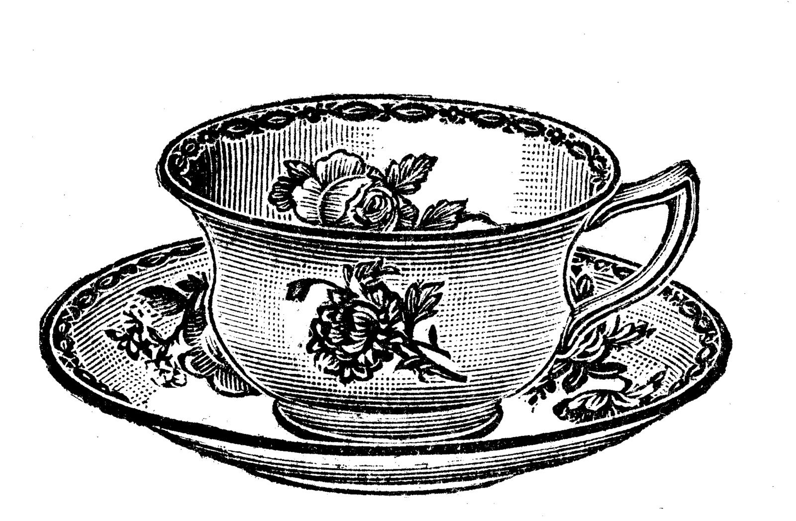 Free vintage clip art images: Vintage tea party crockery.