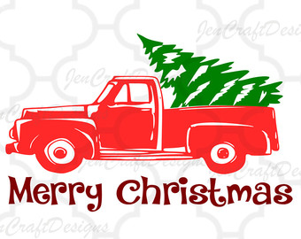 Truck With Christmas Tree Silhouette.