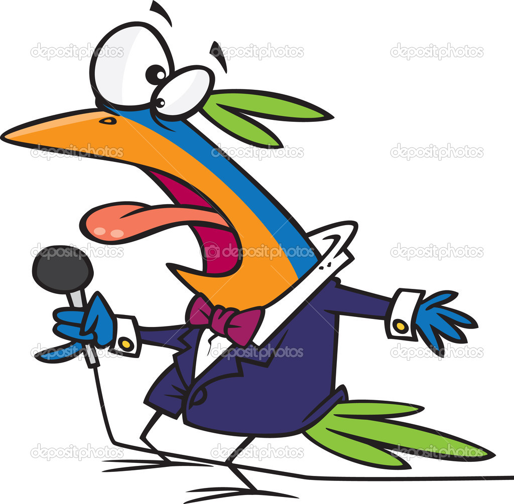 Clipart Cartoon Vocal Singing Bird Holding A Microphone.