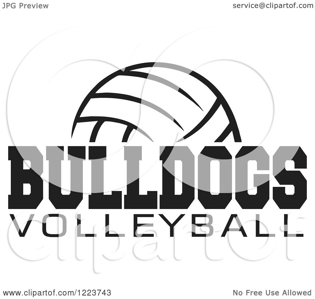 Clipart of a Black and White Ball with BULLDOGS VOLLEYBALL Text.