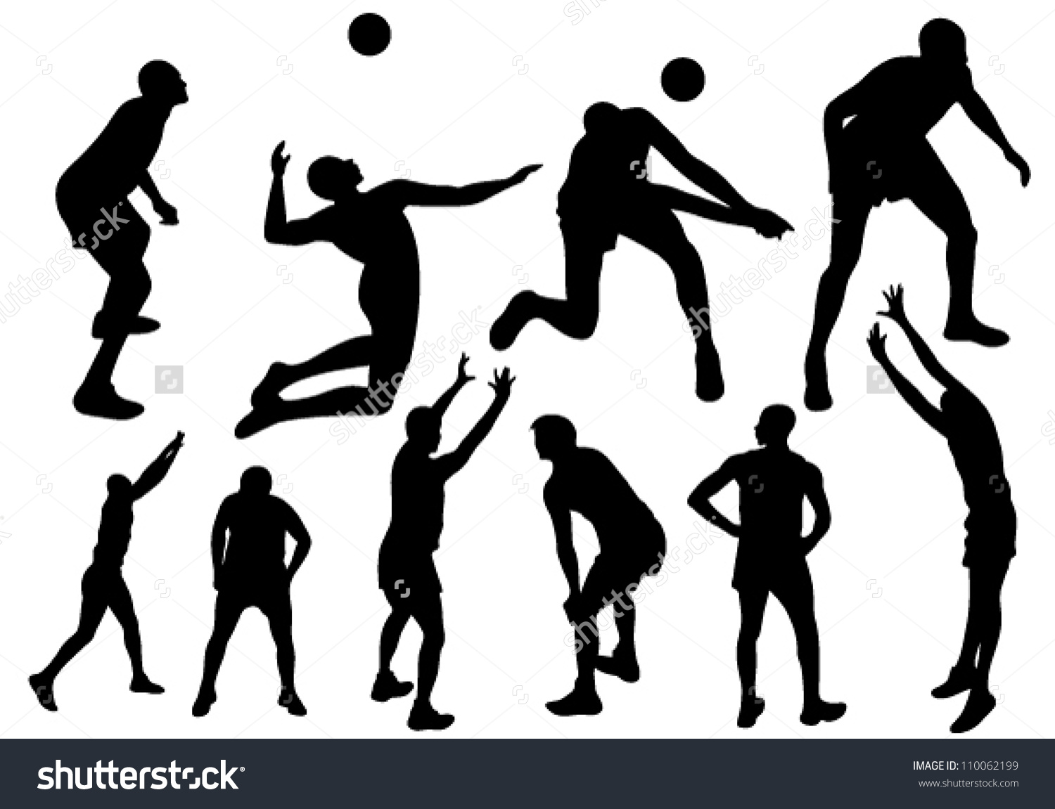 Volleyball Players Fine Vector Silhouettes Black Stock Vector.