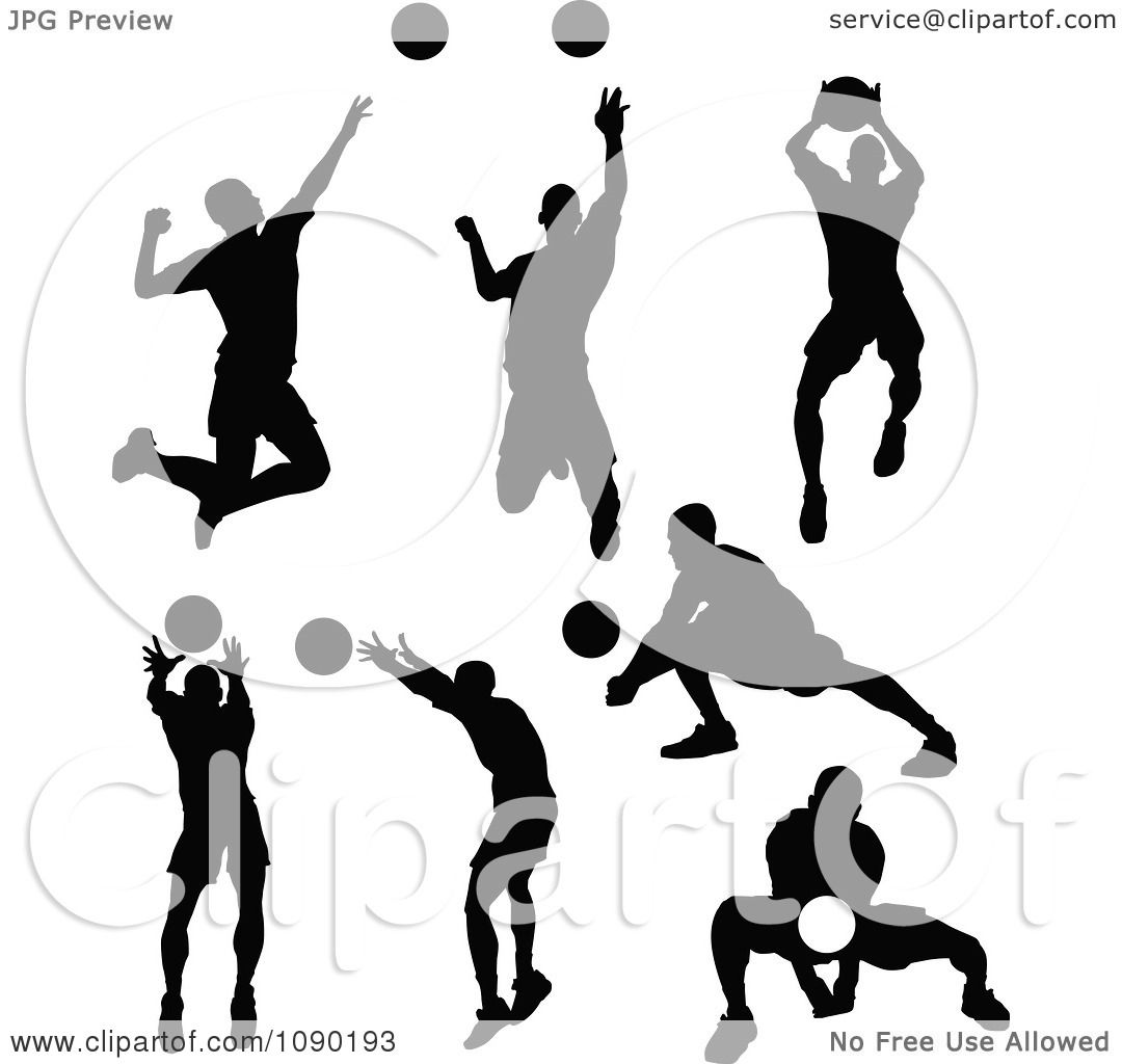 Clipart Silhouetted Male Volleyball Players.