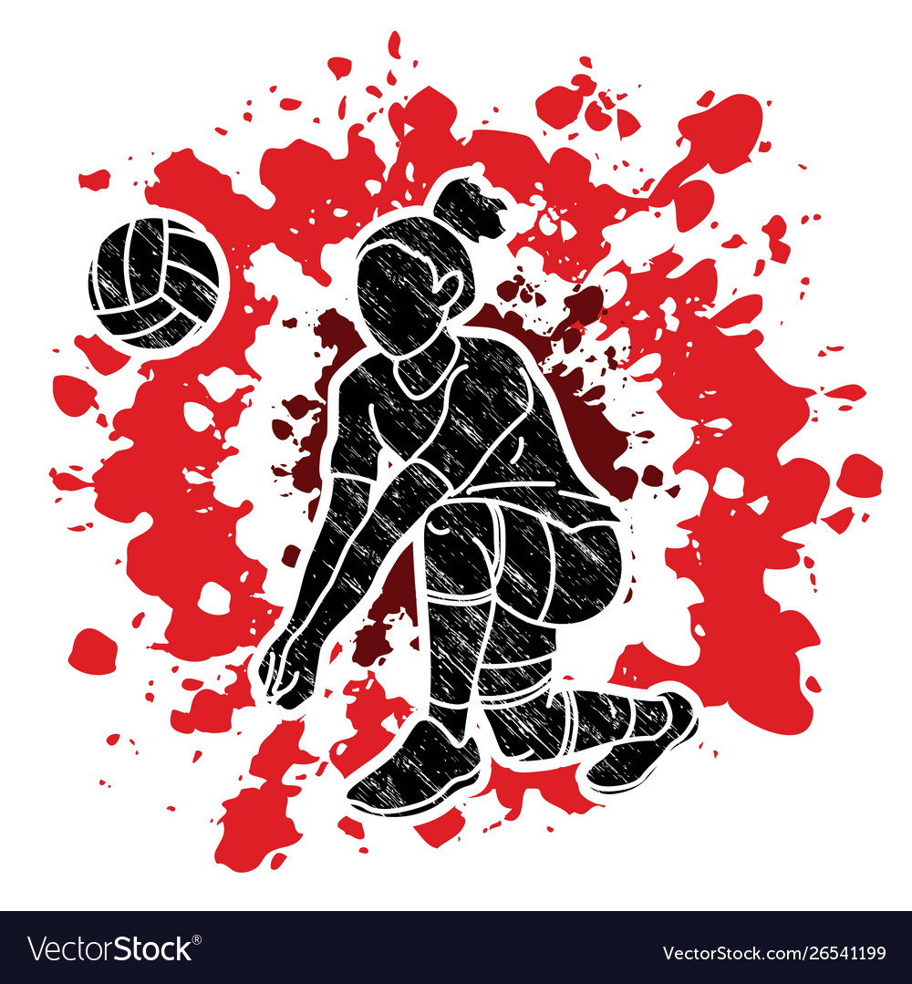 Woman volleyball player action cartoon graphic.