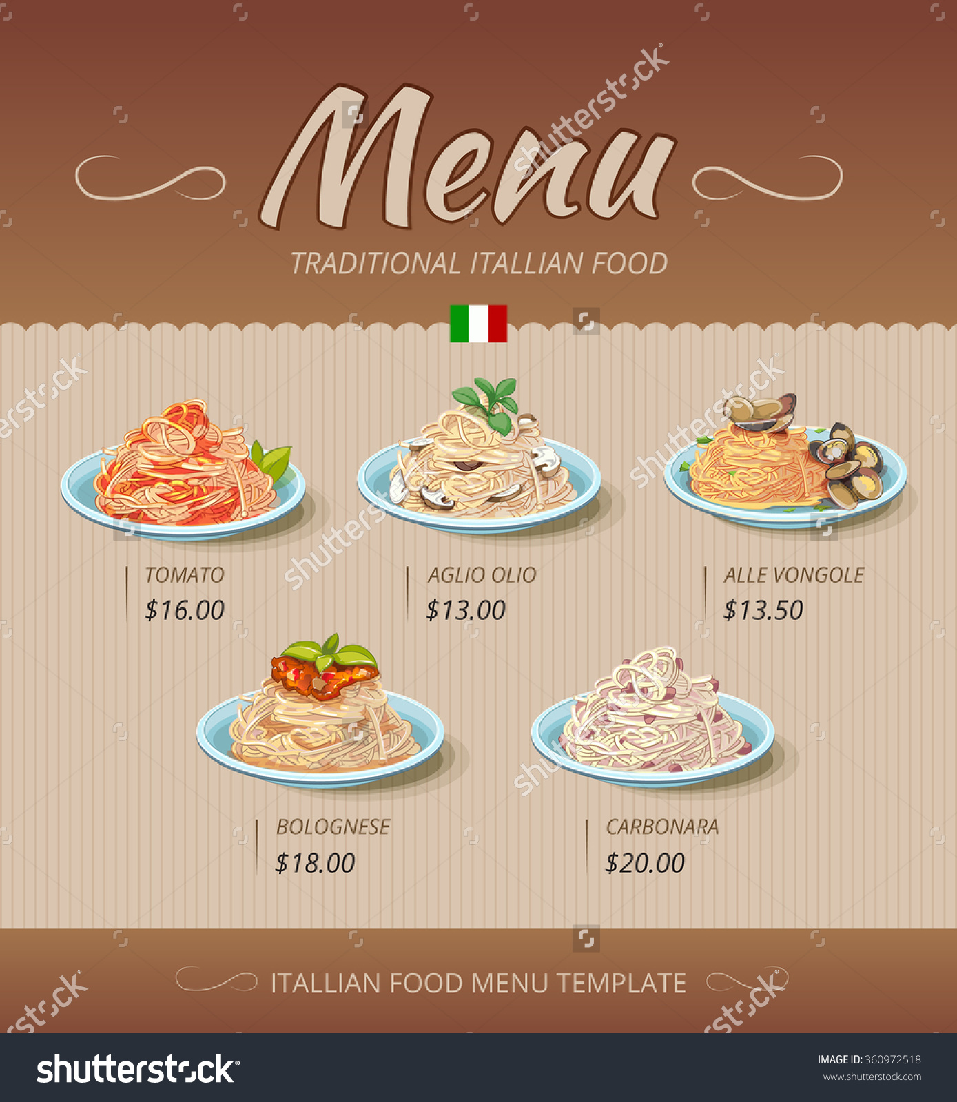 Pasta Restaurant Menu Italian Cook Tomato Stock Vector 360972518.
