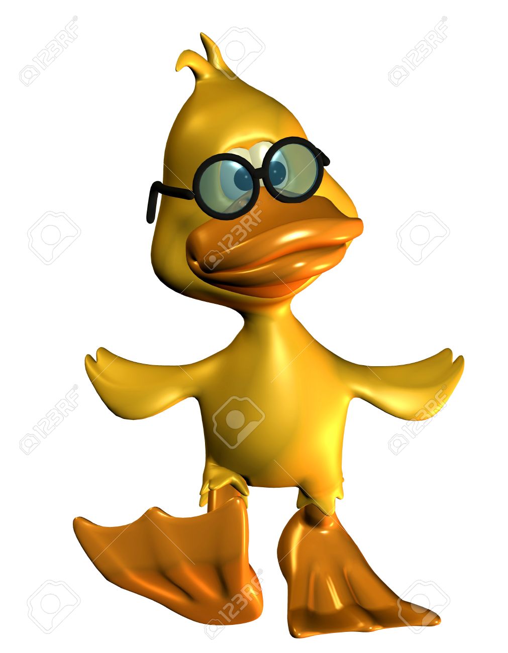 3D Rendering Of A Duck Waddling In Comic Style Stock Photo.