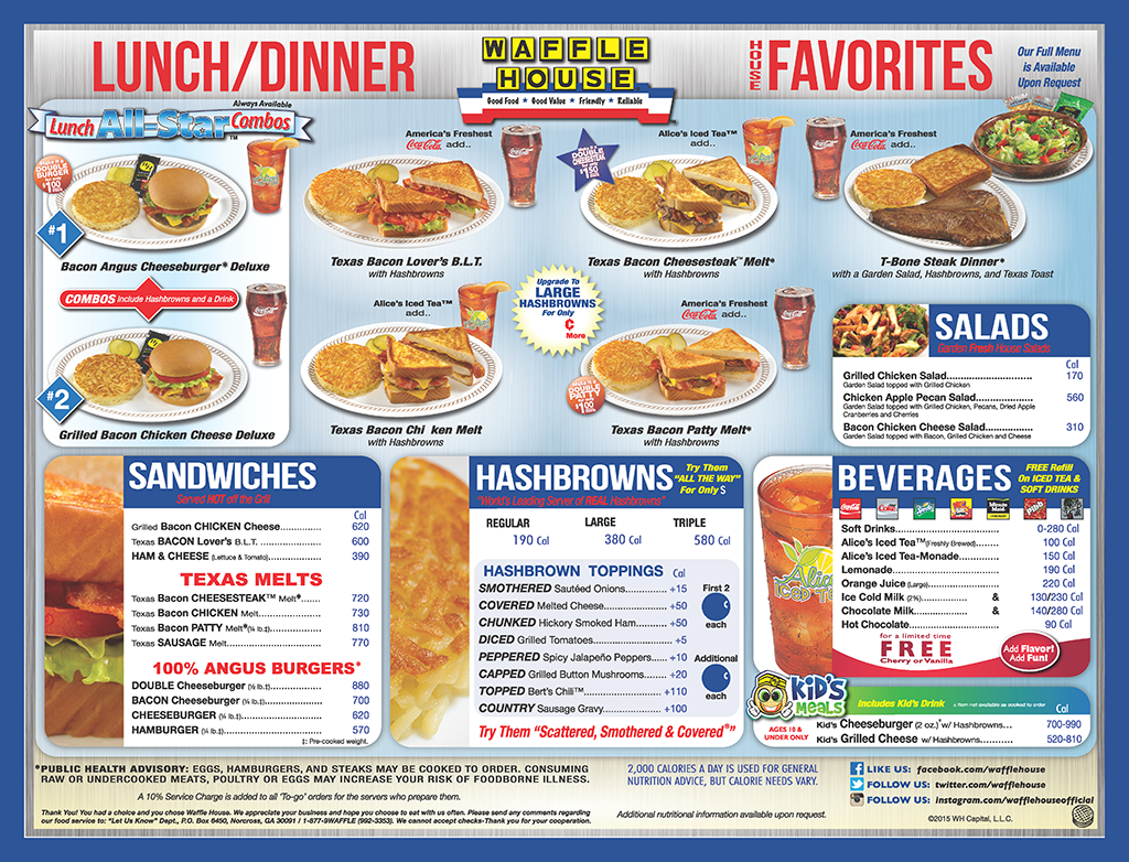 waffle house dinner menu