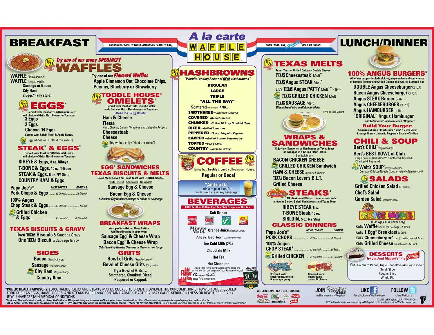 Waffle House Menu, Menu for Waffle House, Broussard, Lafayette.