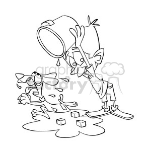 black and white image of boy doing ice bucket challenge on his dog bw  clipart. Royalty.