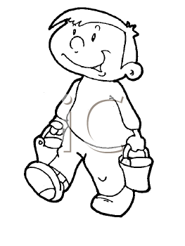 Royalty Free Clipart Image of a Boy Walking With Two Pails.