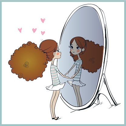 Girl Looking In Mirror Clipart Sad.