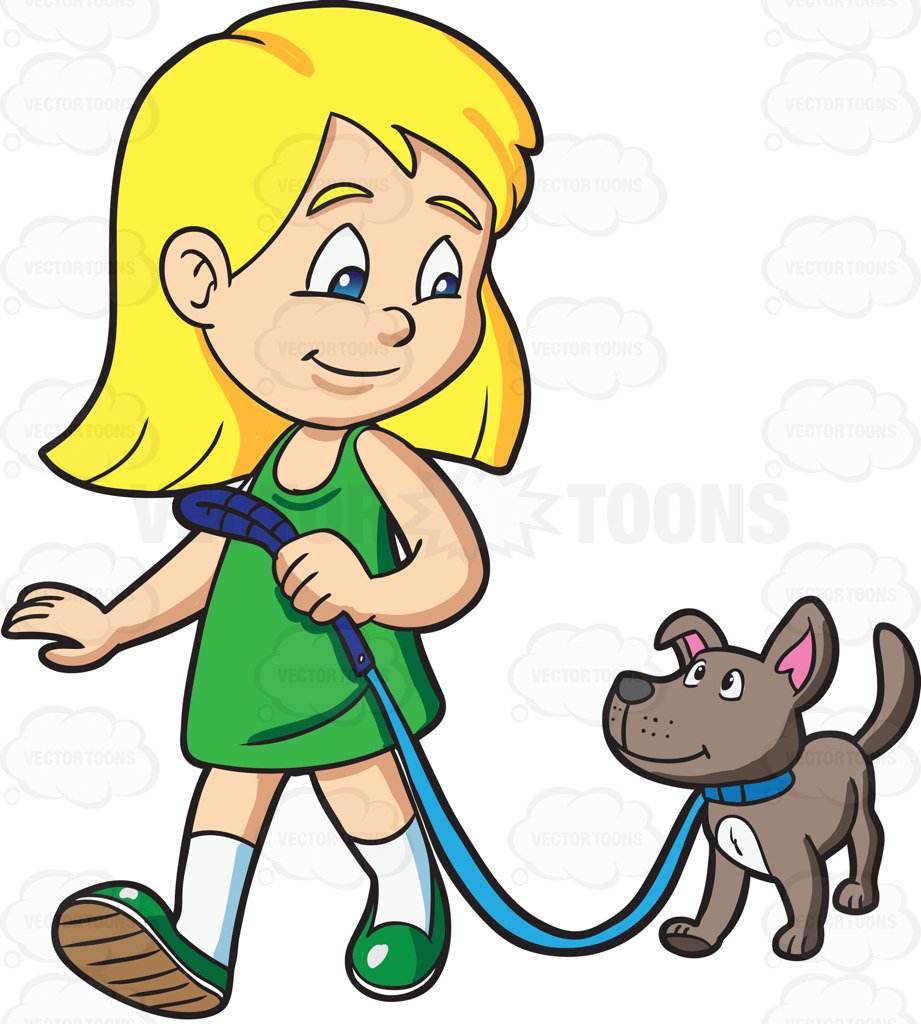 Girl Walking Dog Clipart.