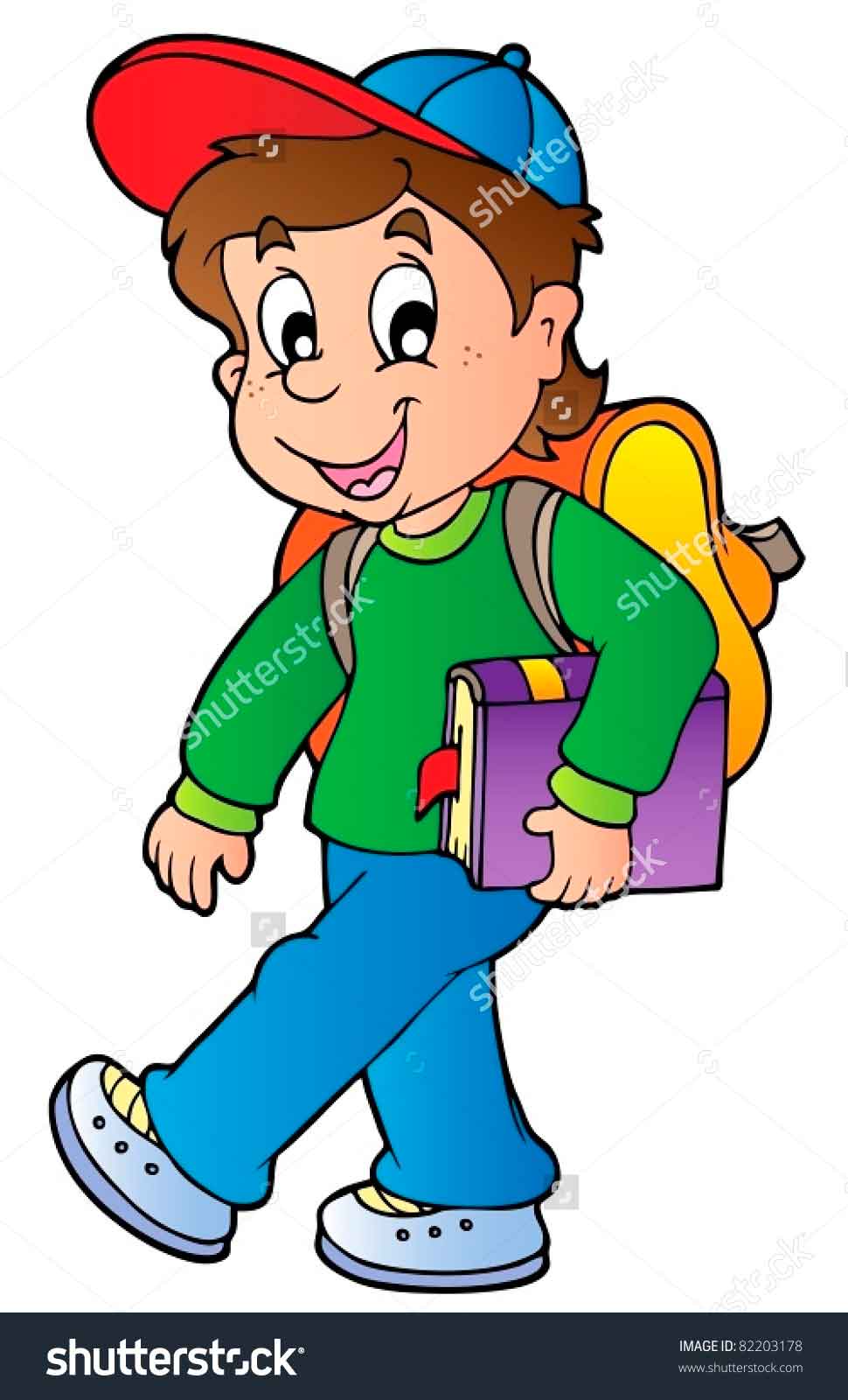 Child walking to school clipart.