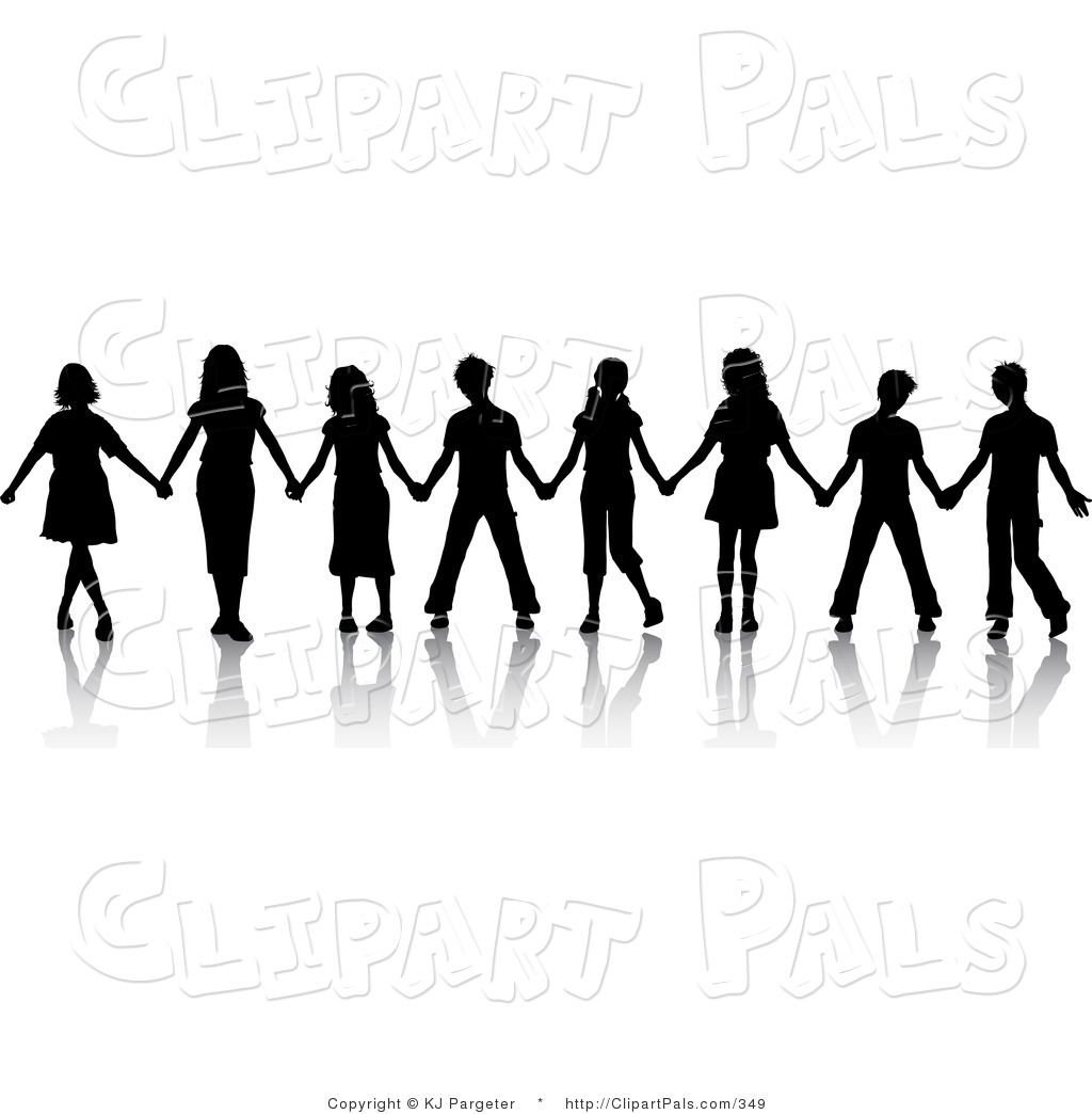 Free Silhouette Clipart Group Of Women Friends Holding Hands.