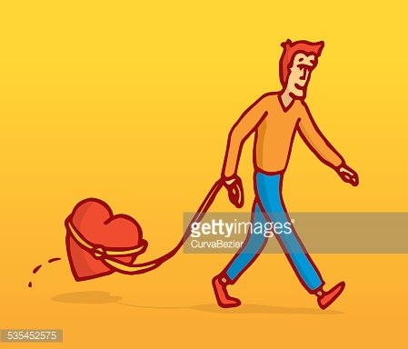 Man walking his heart with leash Clipart Image.