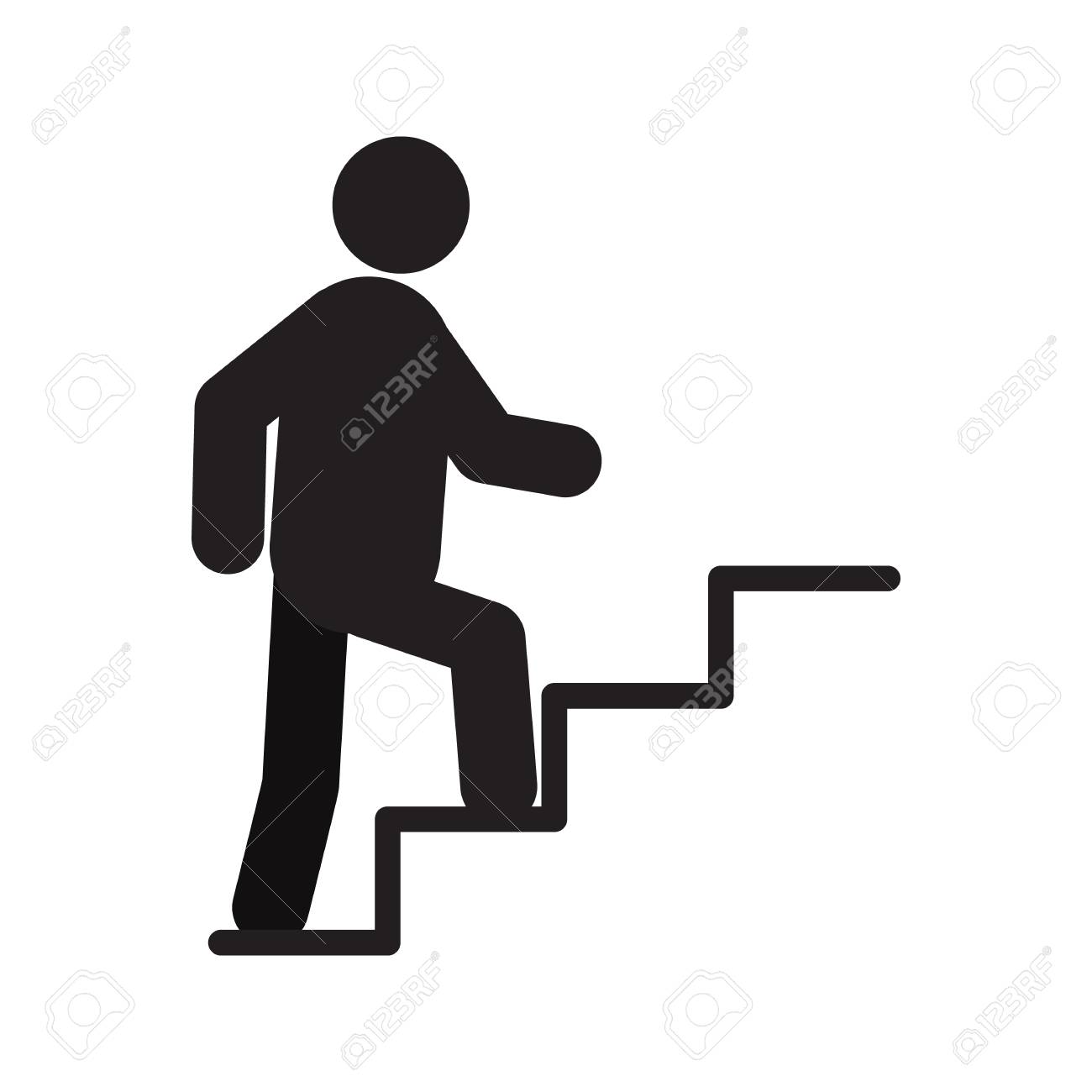 Man walking up stairs silhouette icon. Career growth. Isolated...