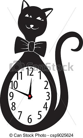EPS Vector of Cute wall clock cat sticker. Vector illustration.