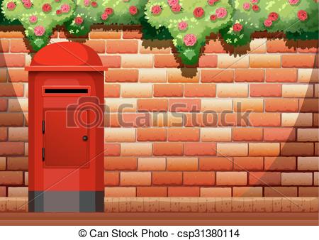 Vector Clip Art of Brick wall and post box illustration.