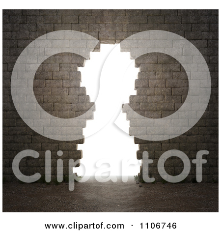 Clipart of a 3d Key Hole in a Stone Wall, with Bright Light.