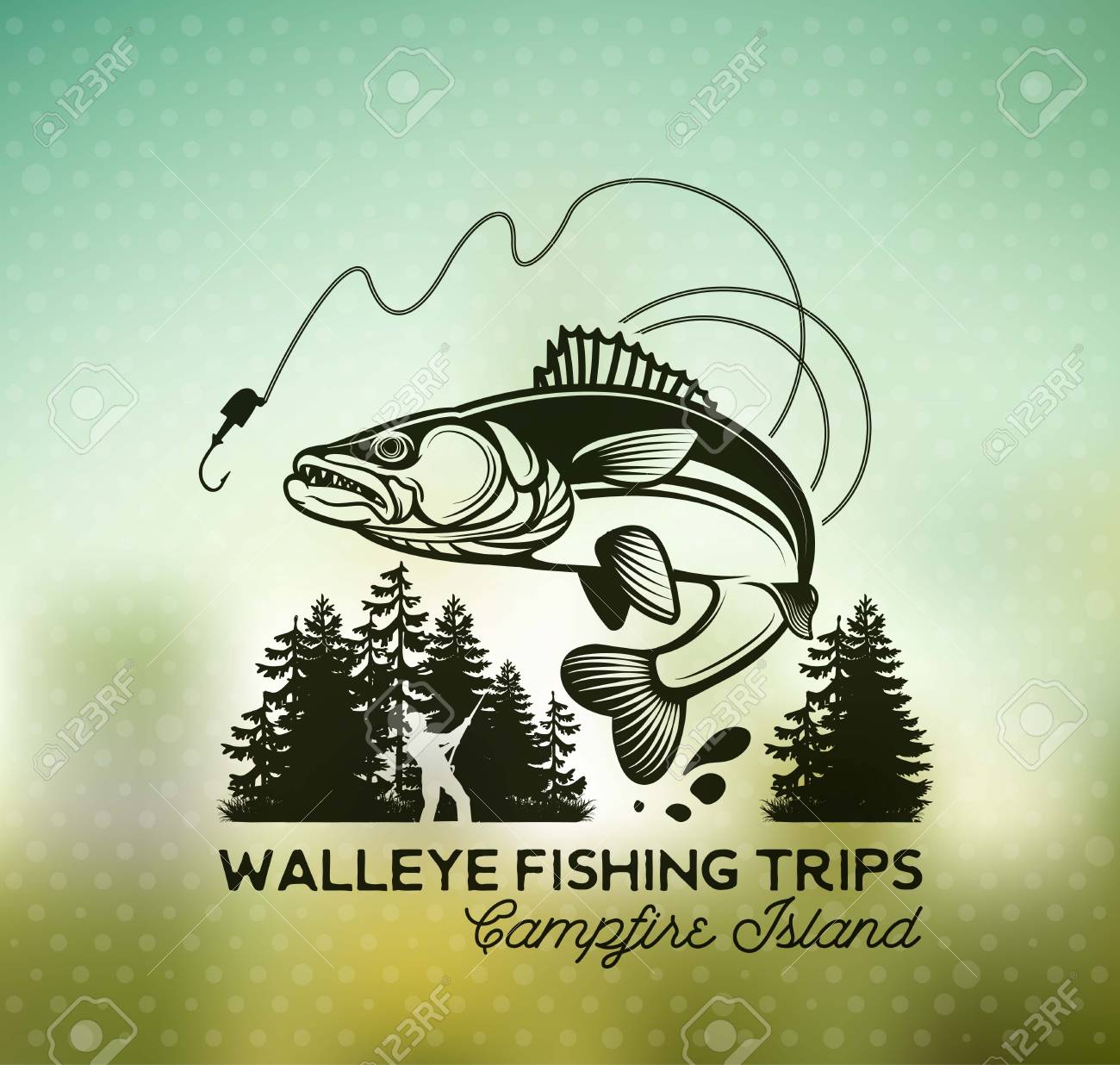 Vintage Walleye Fishing Emblems and Labels. Vector Illustration.