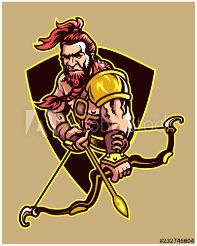 Ferocious Fantasy World Archer Warrior Cartoon Logo Mascot.