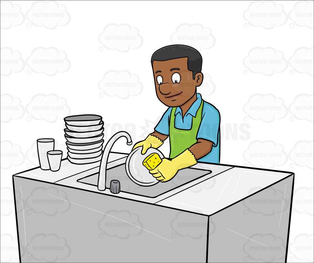 Man washing dishes clipart.