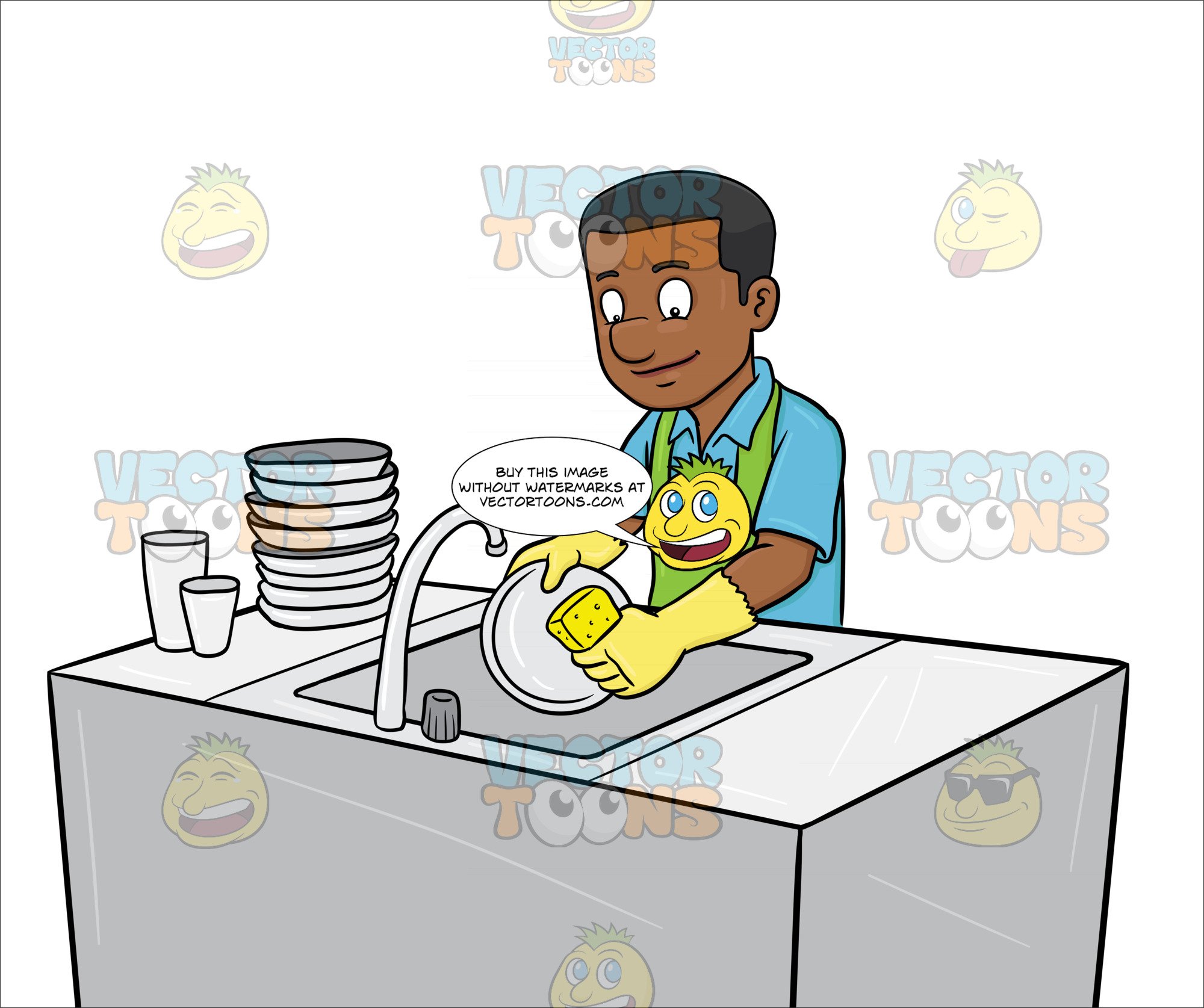 A Black Man Washing The Dishes.