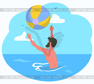 Male Playing Ball in Sea, Water Activity.