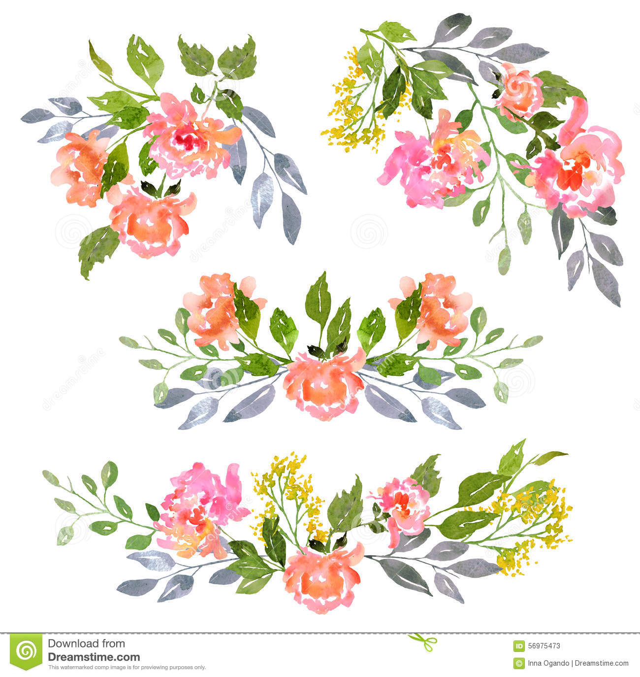 Watercolor Floral Clipart.