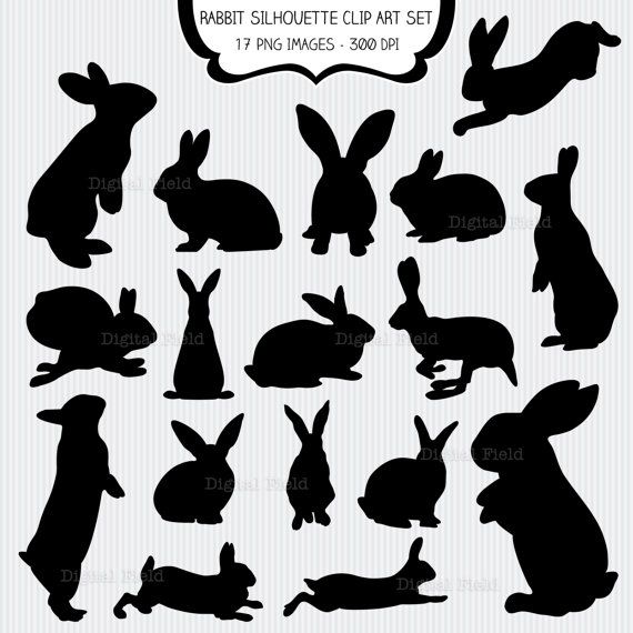 Rabbit Silhouette Clip Art Set.