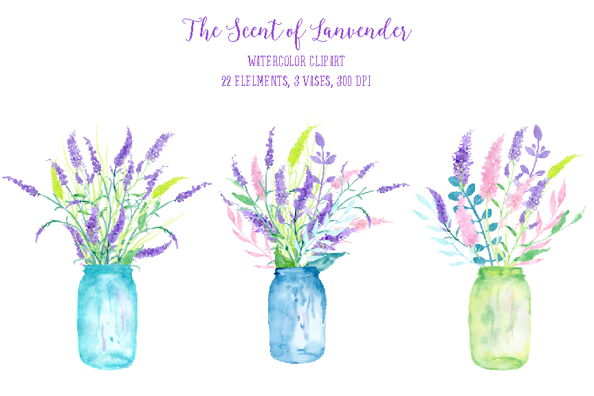 Watercolor Clipart the Scent of Lavender by Cornercroft.