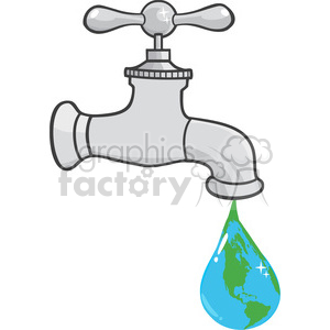 12881 RF Clipart Illustration Leaking Faucet The Earth Planet Droplet  clipart. Royalty.