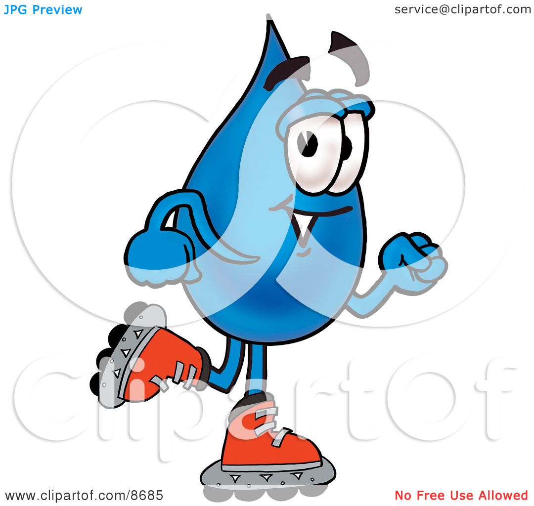 Clipart Picture of a Water Drop Mascot Cartoon Character Roller.