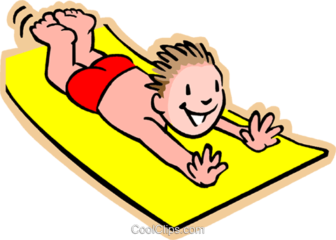 boy on water slide Royalty Free Vector Clip Art illustration.