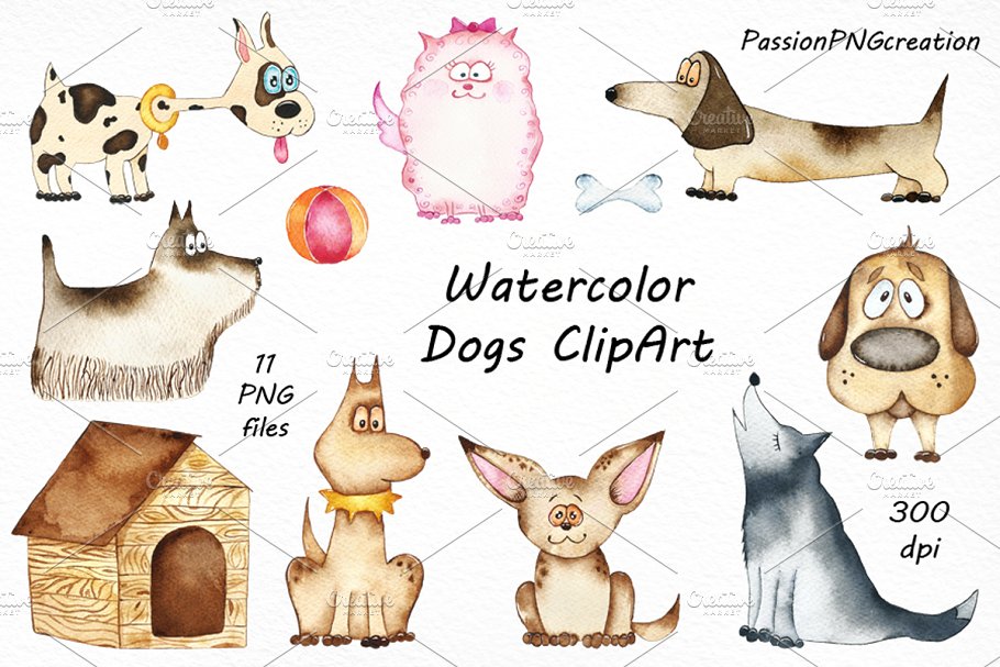 Watercolor Dogs ClipArt.
