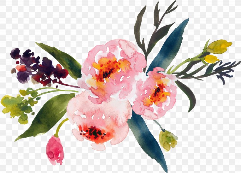 Flower Bouquet Watercolor Painting Clip Art, PNG.