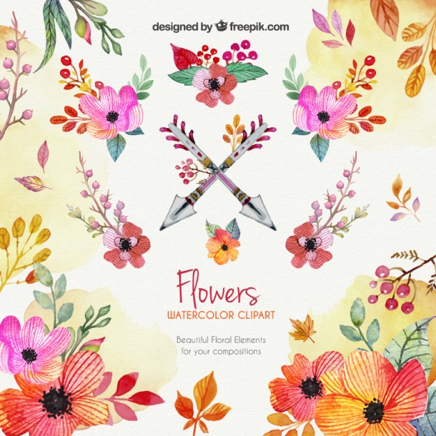 Watercolor flowers clipart.