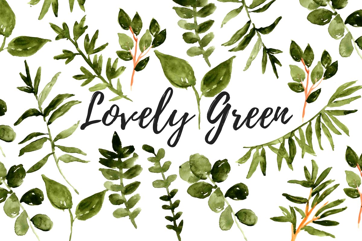 Watercolor greenery floral clipart.