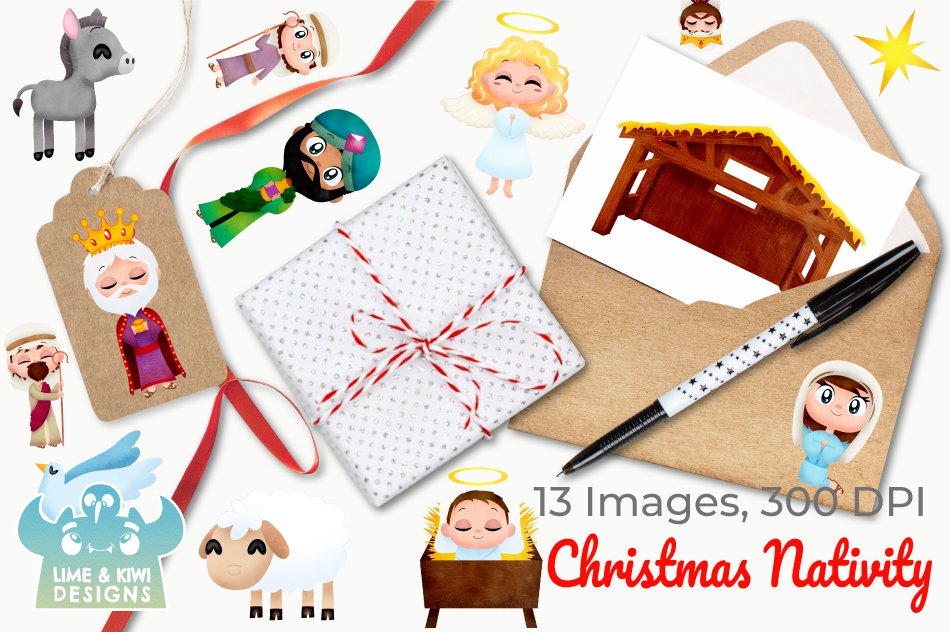 Christmas Nativity Watercolor Clipart, Instant Download By.