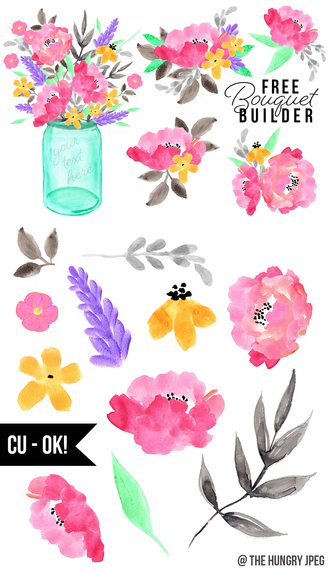 Free Design Resources: Watercolor Flower Bouquet Builder.