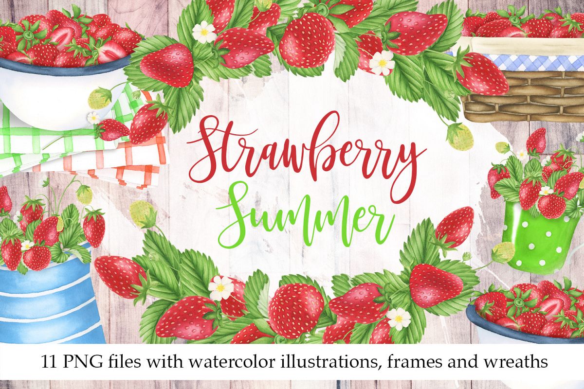 Watercolor Strawberry Clipart.